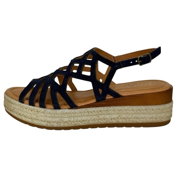 Bella Vita Zip-Italy Navy Leather Womens Wedge Sandals Size 7M - Picture 3 of 14